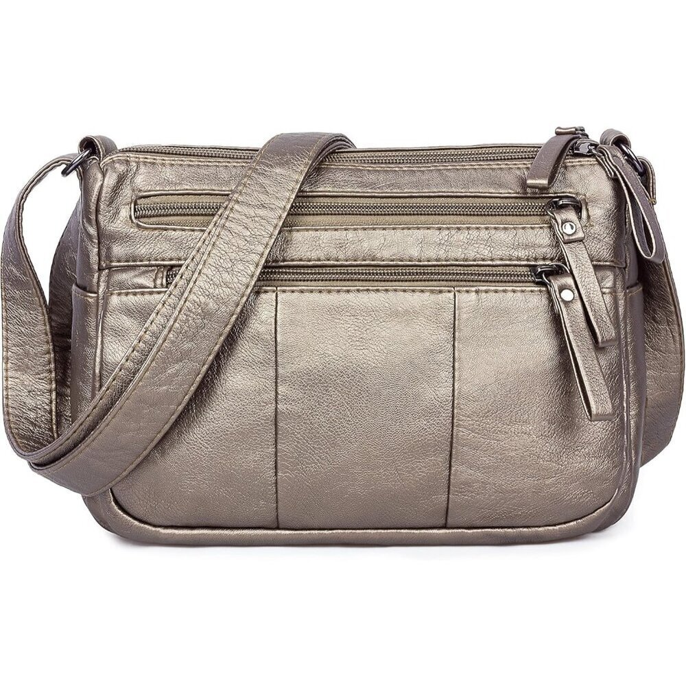 🆕 Volganik Rock PU Leather Shoulder Bag Women Silver Soft Pocketbooks Purse